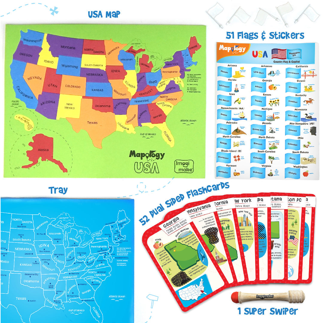 Imagimake Mapology USA with Flags Puzzle  & Flashcards