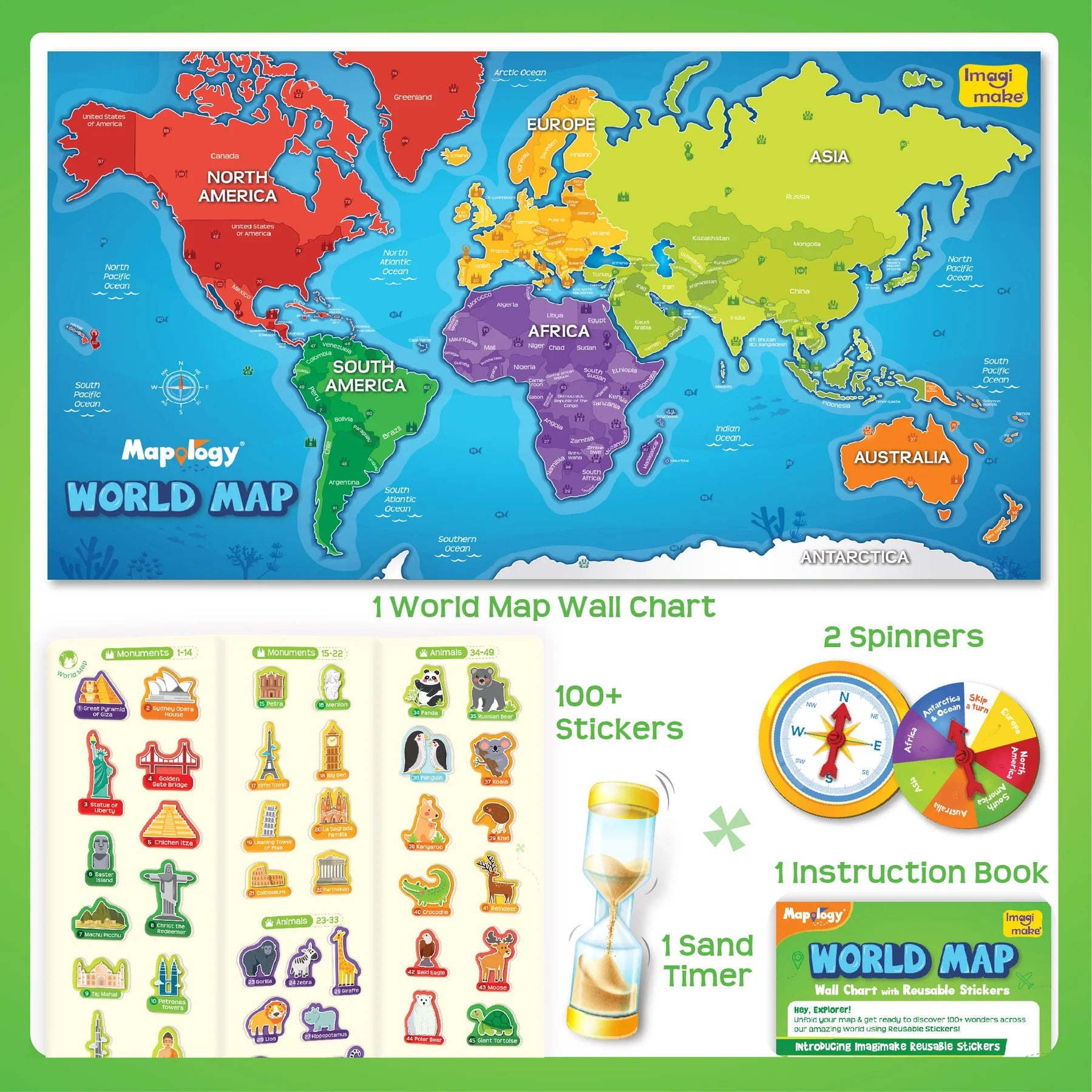 Imagimake World Map Wall Chart with Reusable Stickers