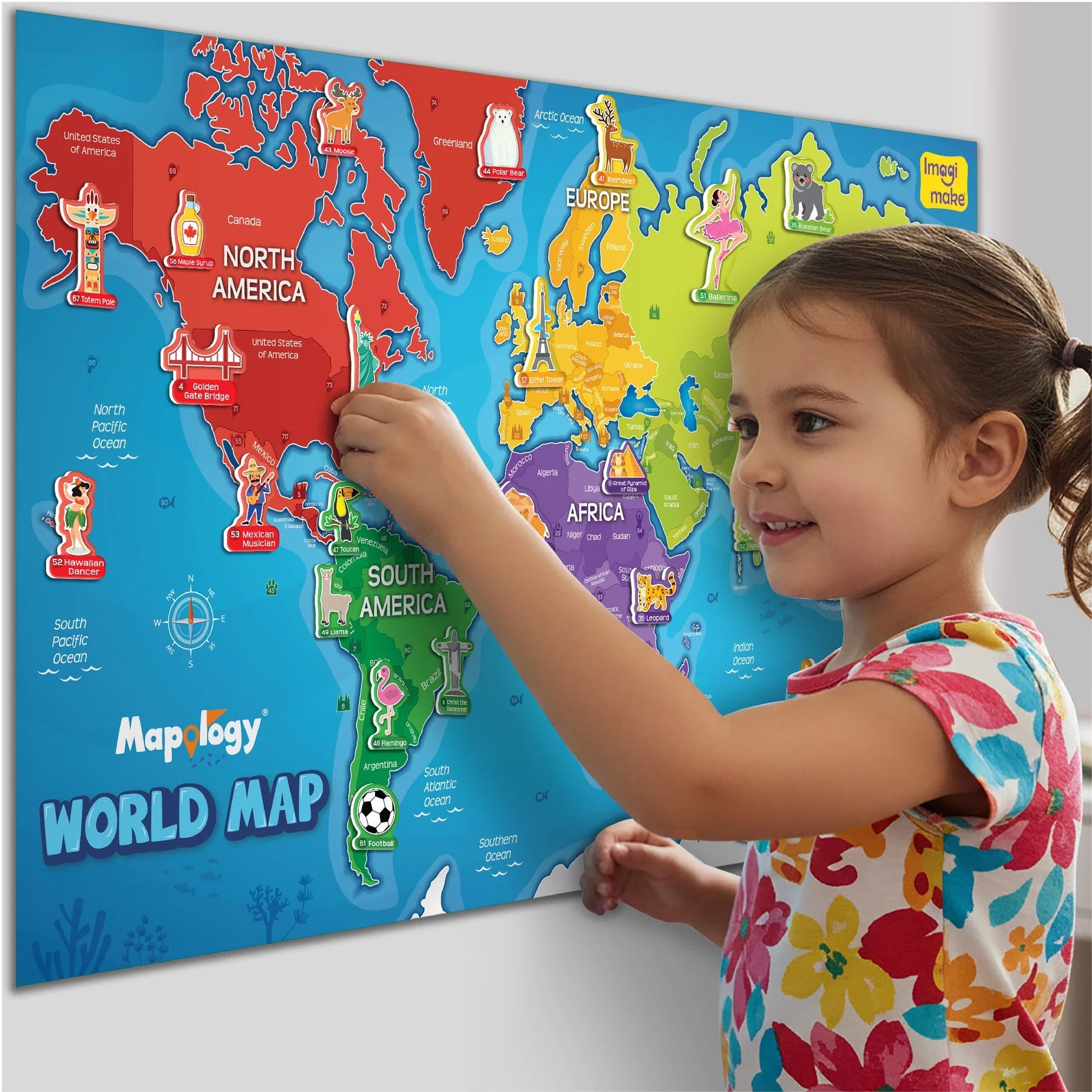 Imagimake World Map Wall Chart with Reusable Stickers