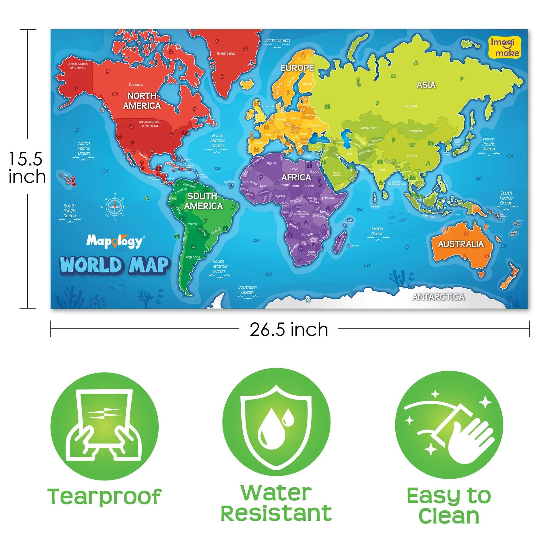 Imagimake World Map Wall Chart with Reusable Stickers