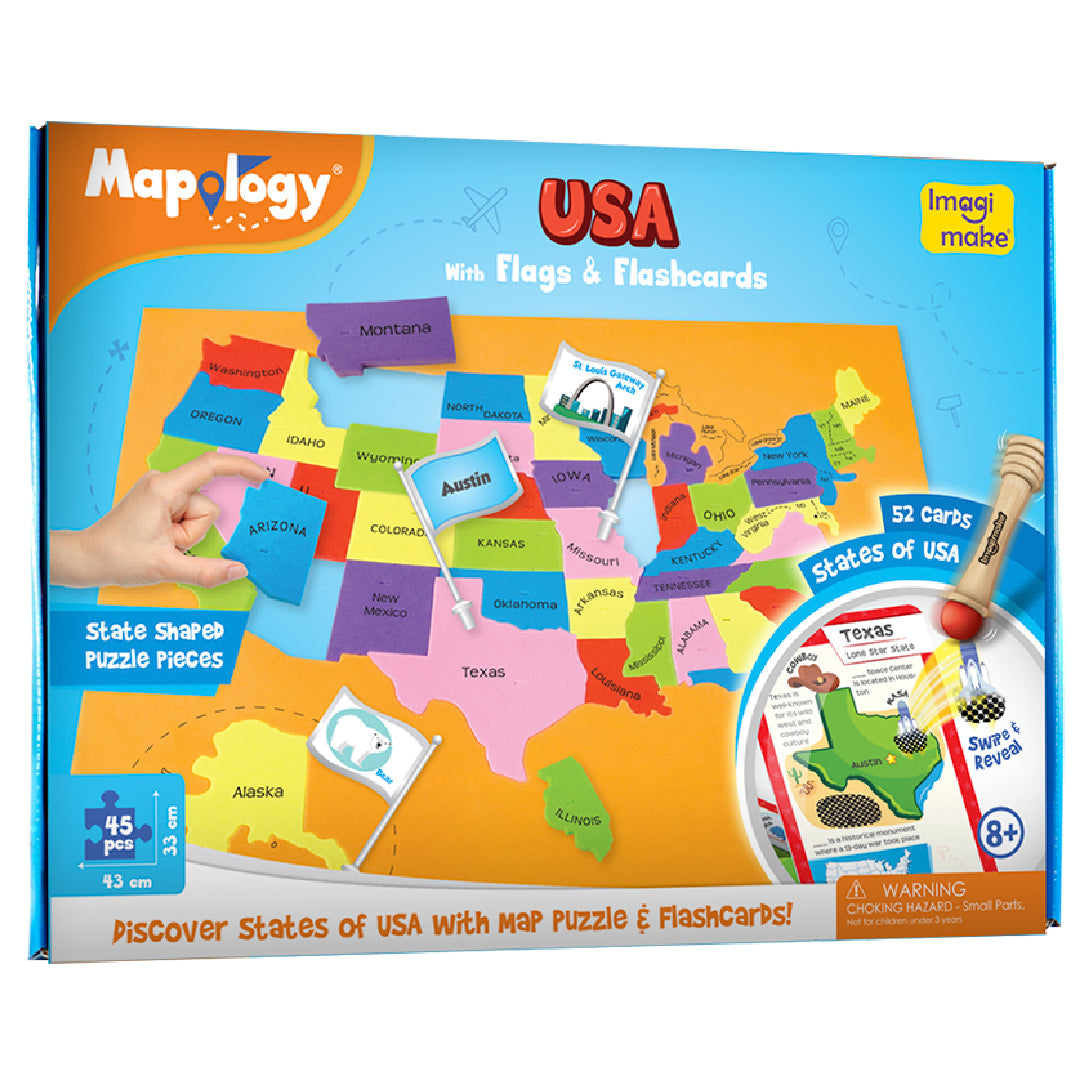Imagimake Mapology USA with Flags Puzzle  & Flashcards