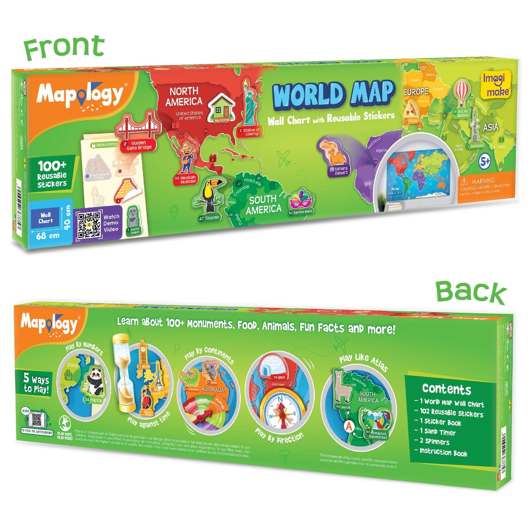 Imagimake World Map Wall Chart with Reusable Stickers