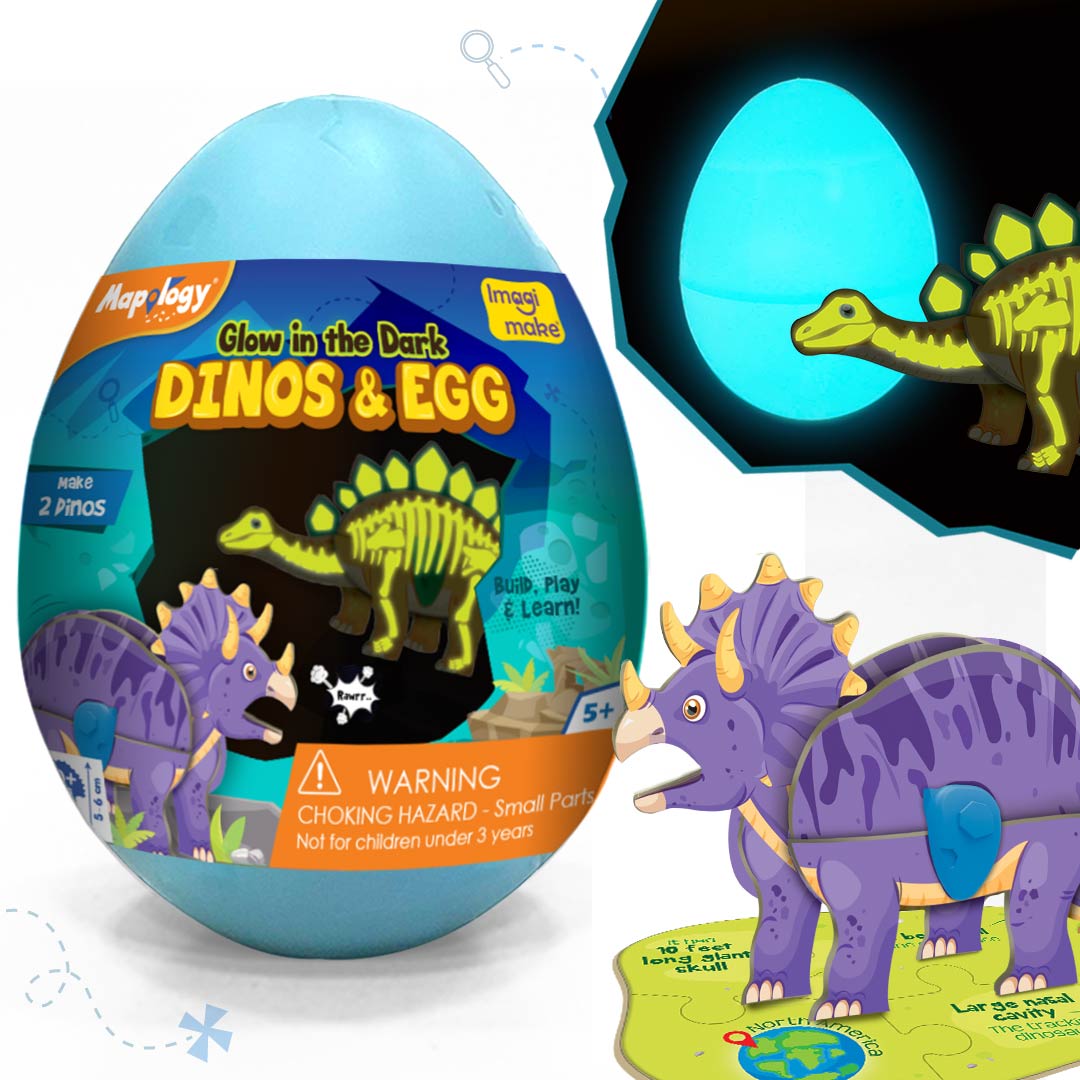 Imagimake Glow in The Dark Dinosaur Figure Set & Egg - Blue