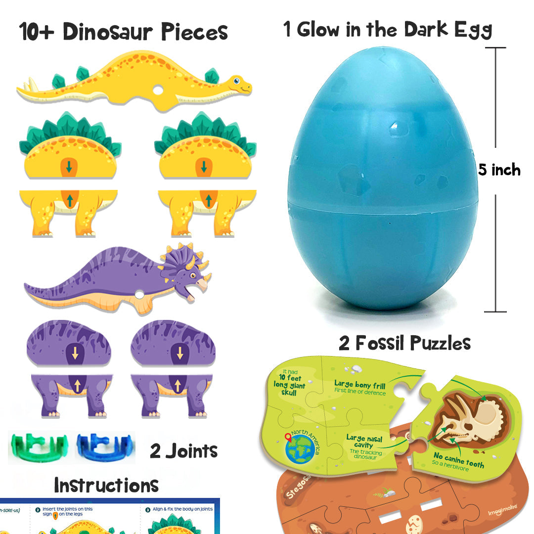 Imagimake Glow in The Dark Dinosaur Figure Set & Egg - Blue