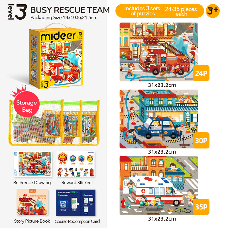 Level Up! Puzzles with Storage Bag Level 3 - Busy Busy Rescue Team [ 24P - 35P ]