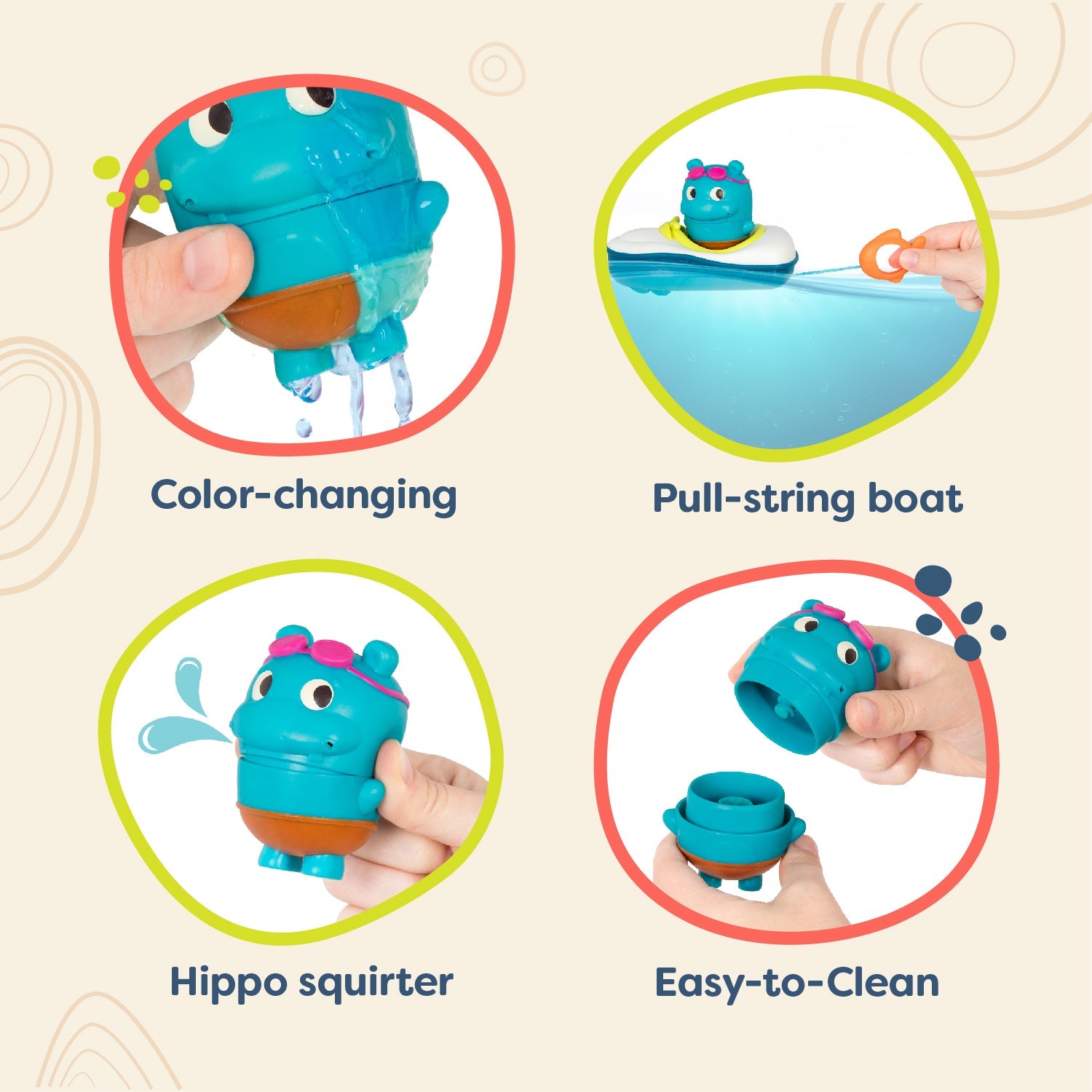 Pull-Back & Go Bath Boat & Toy Hippo