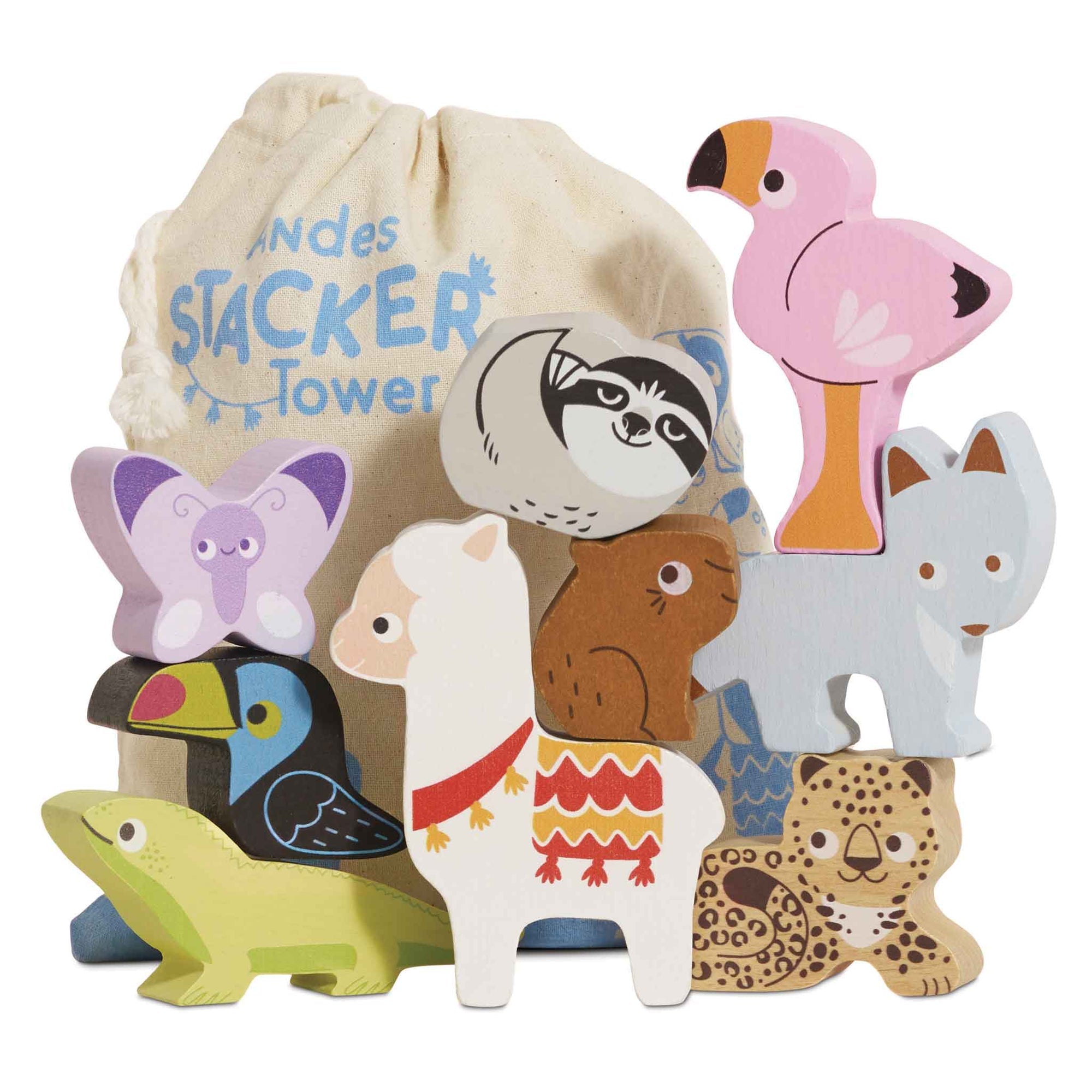 Le Toy Van Wooden Stacking Animals & Bag