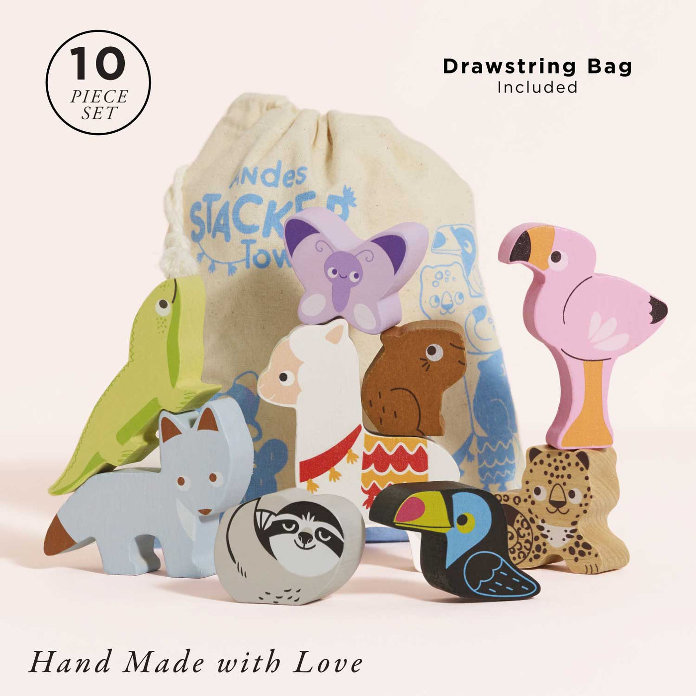 Le Toy Van Wooden Stacking Animals & Bag