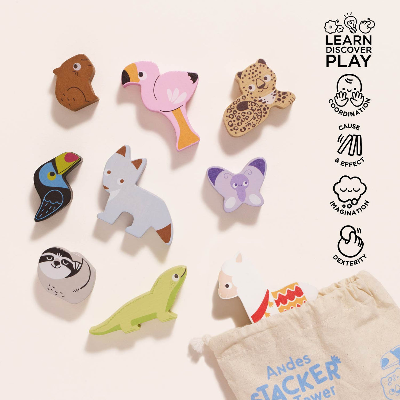 Le Toy Van Wooden Stacking Animals & Bag