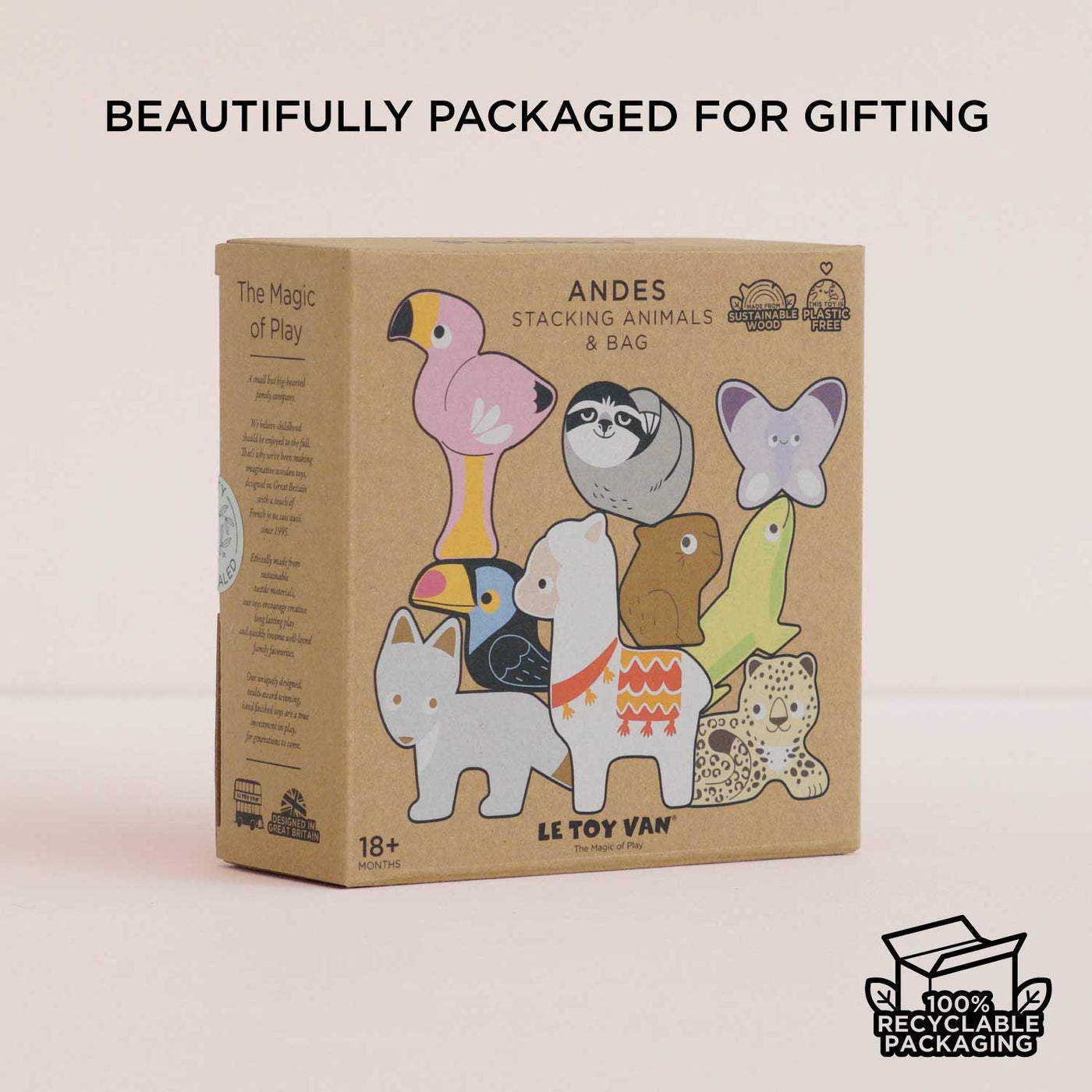 Le Toy Van Wooden Stacking Animals & Bag