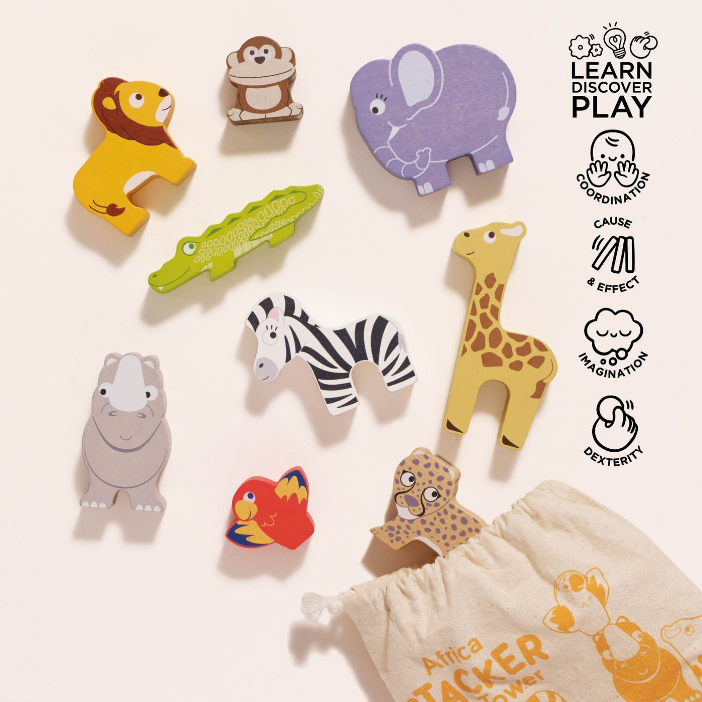 Le Toy Van African Safari Stacking Animals & Bag