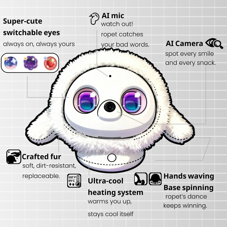 ropet™ KAMOMO - Interactive AI Plush Robot Pet & Emotional Comfort Companion