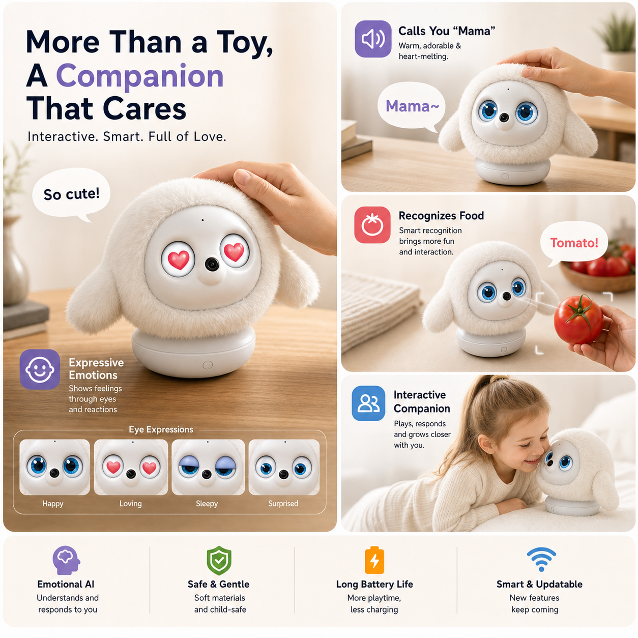 ropet™ KAMOMO - Interactive AI Plush Robot Pet & Emotional Comfort Companion