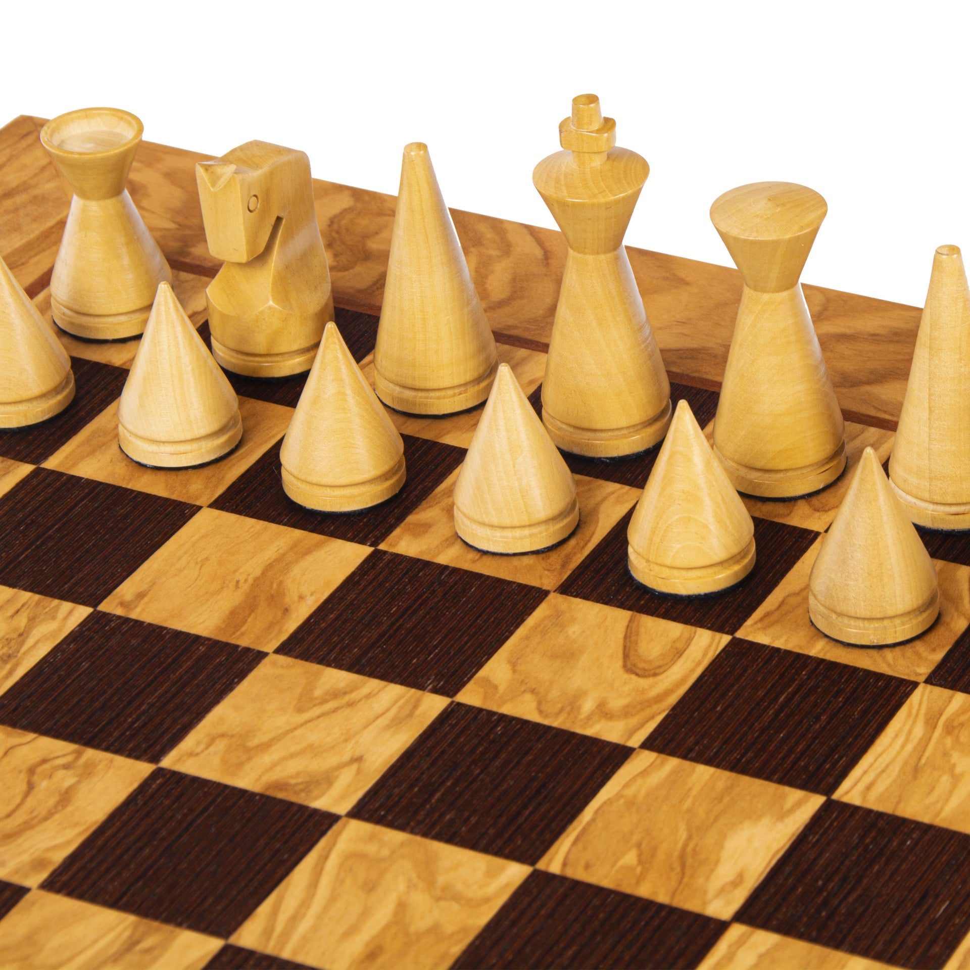 Modern Style Olive Burl Chess set (Natural Brown & Ivory)