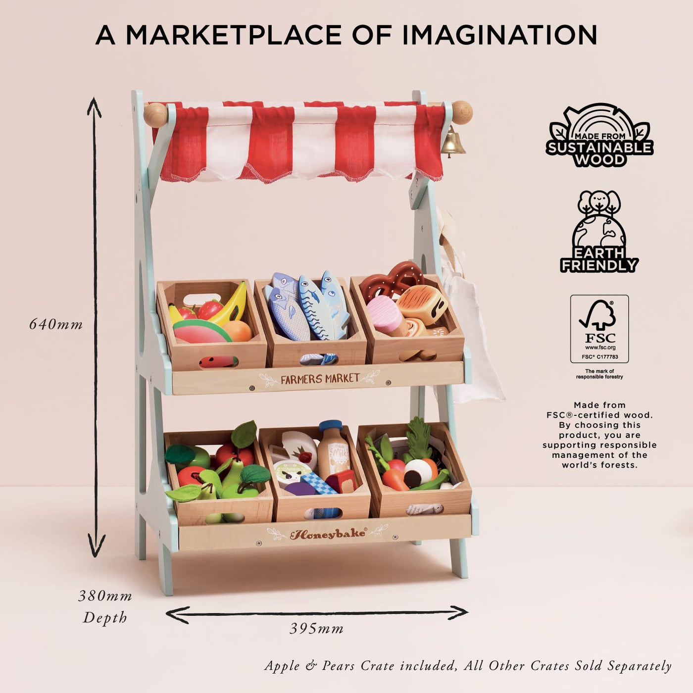 Le Toy Van Wooden Market Stall & Fruit Play Food Crate