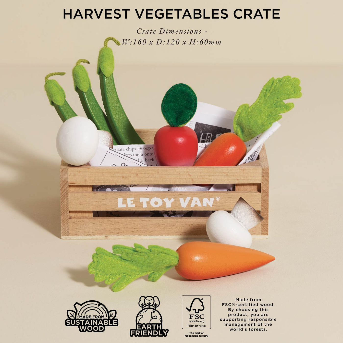 Le Toy Van Harvest Vegetables Wooden Food Crate