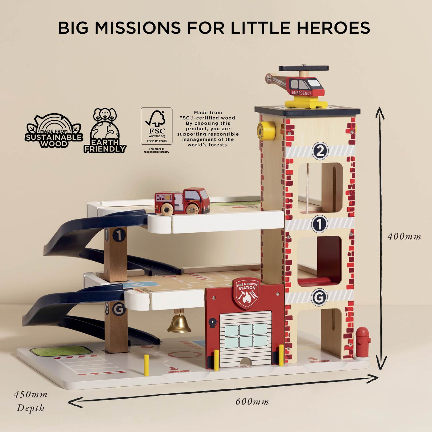 Le Toy Van Fire & Rescue Wooden Garage