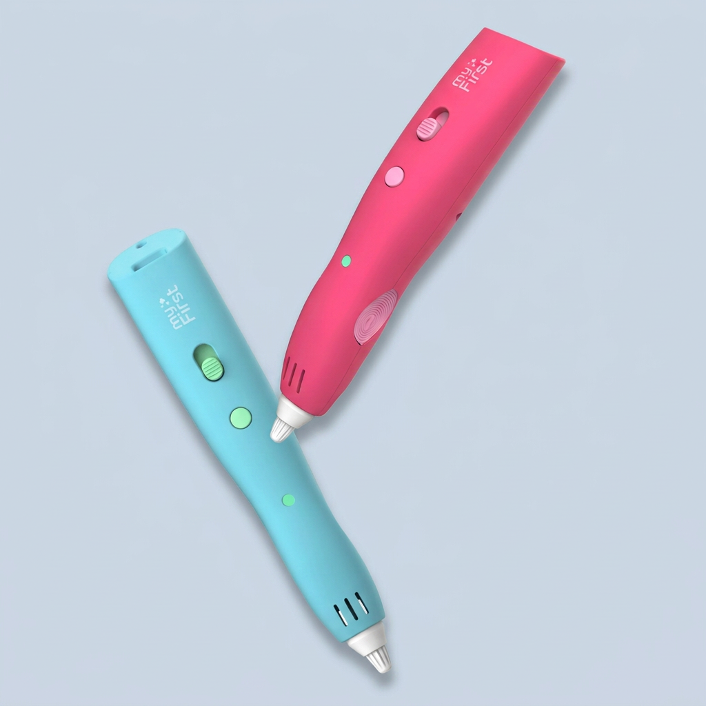 Pink and turquoise myFirst 3dPen Make pens on a light blue background