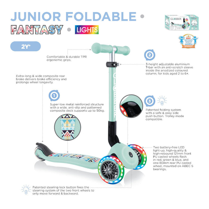 Globber - Junior Foldable Fantasy Lights Kick Scooter for Toddlers
