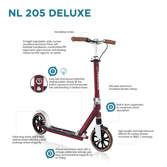 Globber - NL 205 DELUXE for Kids, Teens, and Adults Scooter